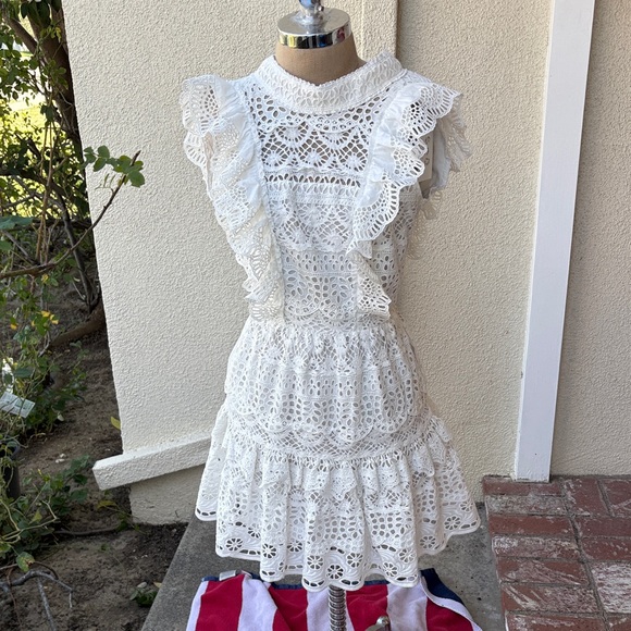 NWT Sea New York from Free People White Lace Eyelet beautiful sleeveless dress. - Picture 3 of 14